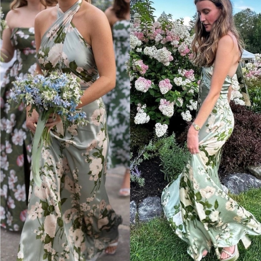 Reformation Floral Maxi Dress in Green and White